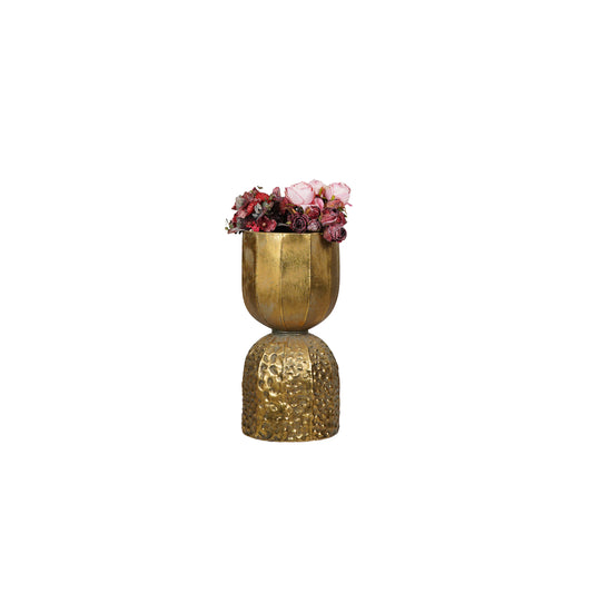 Golden Vase with Dried Pink Roses
